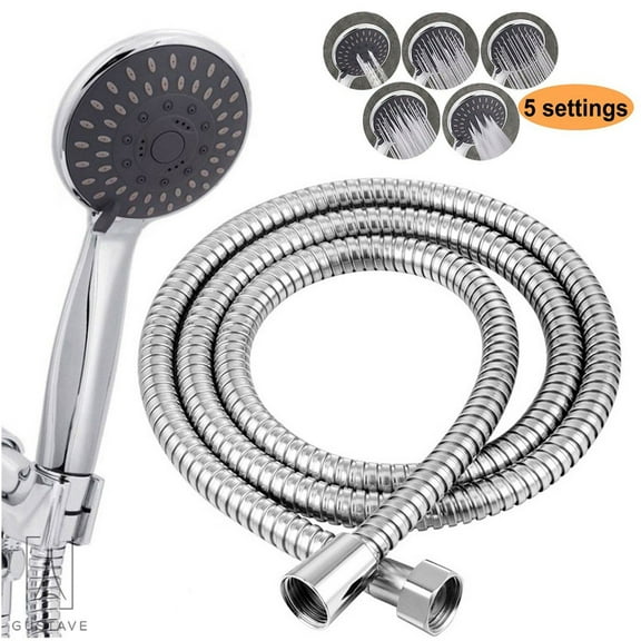 Gustave 5 Mode Function Handheld Shower Head Chrome Water Saving Pressure Sprayer Sprinkler Bathroom Home Bath Accessories, hose included