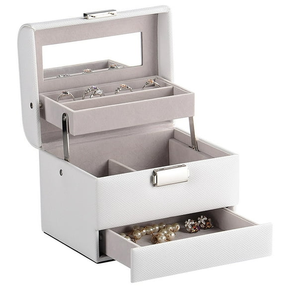 3-Layer PU Boîte à Bijoux en Cuir Bijoux Rangement Organisateur Vitrine pour Bagues Boucles d'Oreilles Colliers