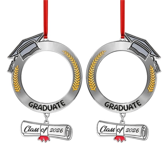 Class of 2026 Graduate Metal Photo Frame Ornament Grad Cap Scroll Xmas Tree Hanging Decor