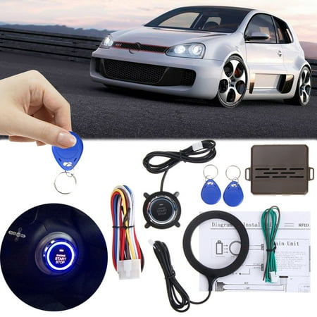 Universal Car Alarm Remote 12V Universal Car Security Keyless Entry Engine Start Alarm System Push Button Remote Starter Auto SUV RFID Lock Ignition Kit ()