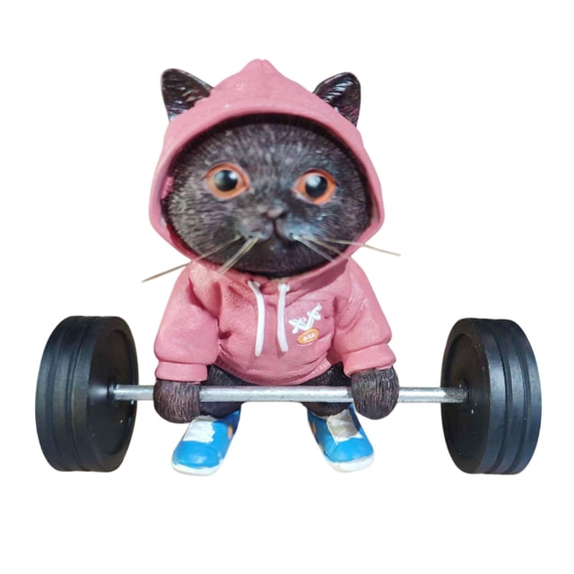 Kenally Escultura de gato de Fitness, estatuilla de gato, adorno de levantamiento de pesas de gato negro, escultura de gato con barra Artesanía Rosa