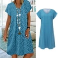 thumbnail image 2 of B91xZ Robes de Printemps pour Femmes Manches Courtes Décontractées Robe d'Été Col Rond Taille Haute Maxi Fluide à Volants, Bleu TTTG, 2 of 5