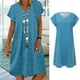 thumbnail image 3 of Vestido midi bohemio de moda para mujer, verano 2024, manga corta, cuello en V, vestido holgado informal, vestido estilo camiseta de calle para mujer, 3 of 5