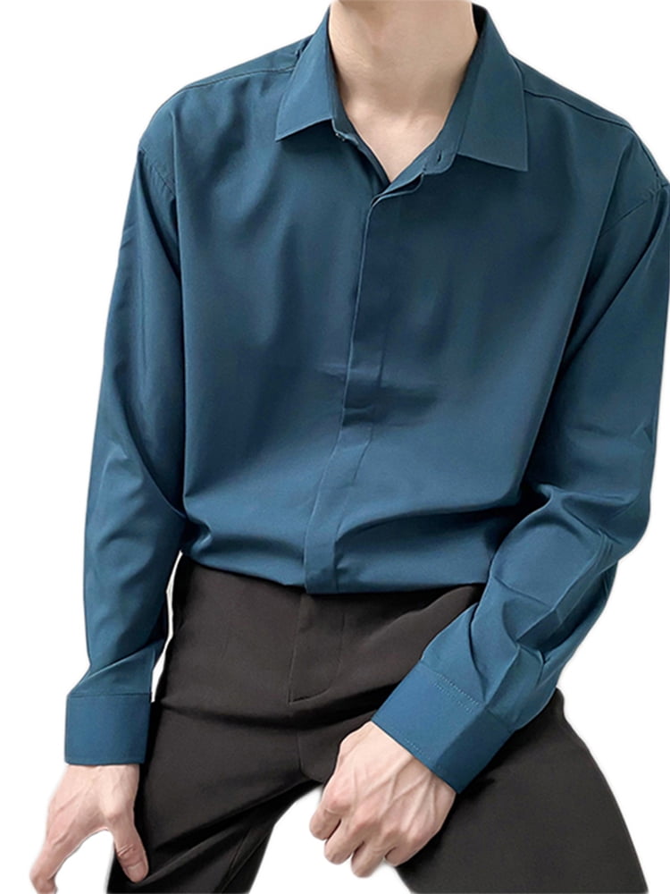 ARTFFEL Mens Cotton Solid Long Sleeve Slim ComfortSoft Casual Shirt