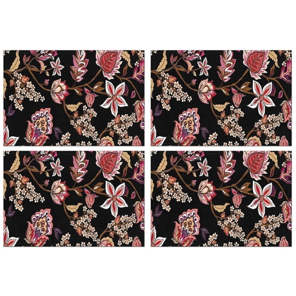 Pioneer Flower Floral Print Pattern Summer Placemats Table Placemats Set Of 4-Linen Kitchen Washable Placemats Table Mats 12x18 Inch Non-Slip Heat Resistant