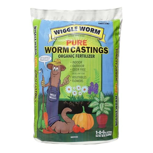 Wiggle Worm 100% Pure Organic Worm Castings Fertilizer, 30-Pounds - Improves Soil Fertility and Aeration for Houseplants, Vegetables, Gardens, and More â€“ OMRI-Listed and Mineral-Dense