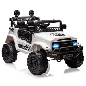 Historyli Camioneta Eléctrica para Niños 12V con Control Remoto - Carro De Juguete para Niñas y Niños De 4 a 8 Años,3 Velocidades,Suspensión,Música,Luces LED,Blanco