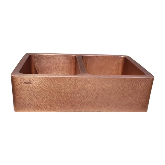 Hammered Design Copper Undermount Kitchen Sink - Double Bowl 16-Gauge Basin - Perfect For Home, Hotel, Farmhouse - Dimensions 33 X 22 X 9
