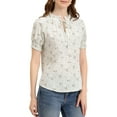 thumbnail image 4 of GRACE & GRANDEUR Women's Ruffle Tie Neck Casual Short Sleeve Floral Blouse, 4 of 6