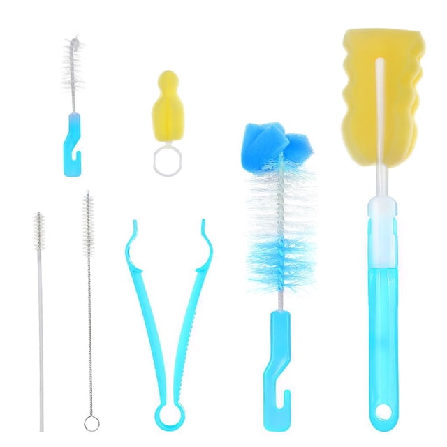 Cepillo Para Biberones Juego De Cepillos De Limpieza Con Esponja Seguro Para Alimentos Boquilla Para Biberones Herramienta De Limpieza Clip-On Juego De Cepillos Colgantes Para Biberones 7 Piezas sonducket BA000736-02