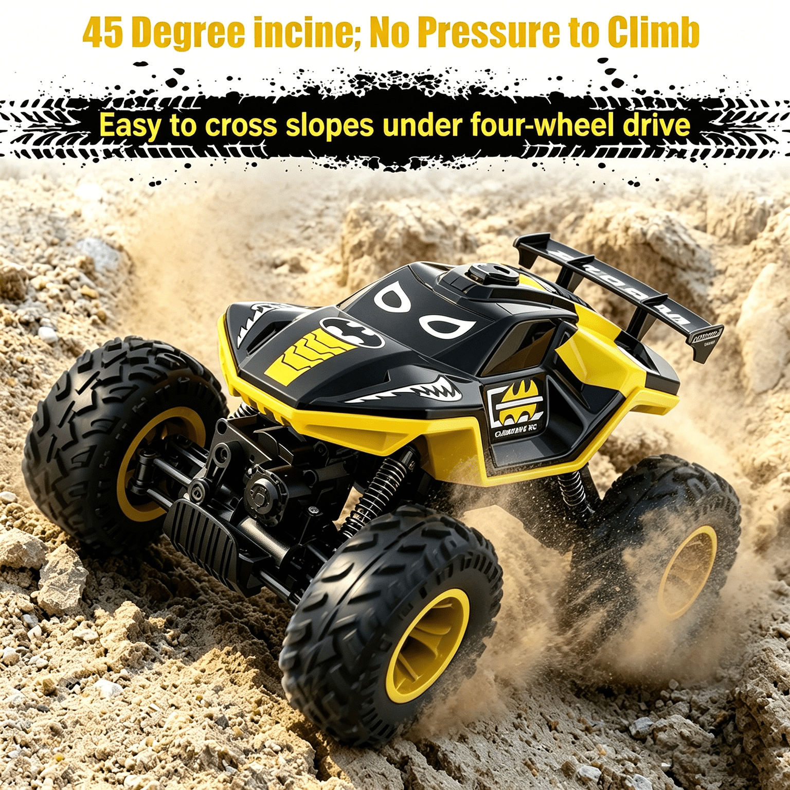 HNH 1:16 Big Monster Trucks Remote Control Car, 4WD RC Car for Kids, High-speed RC Vehicle with Two Battery
