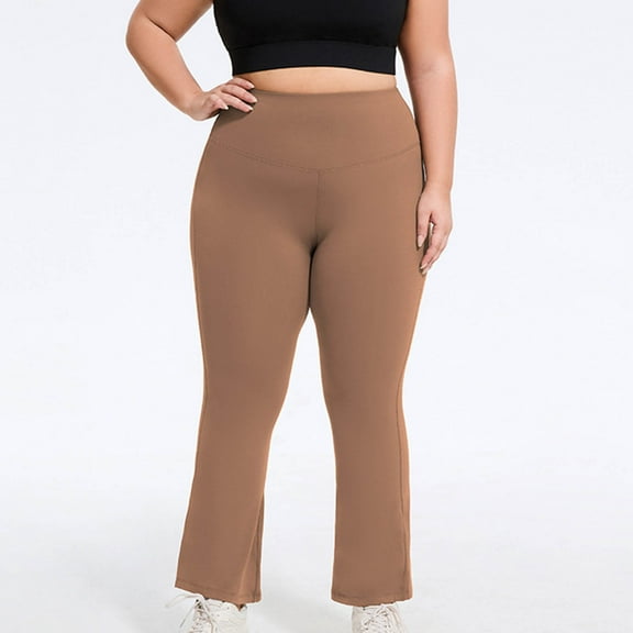 tarylea Plus Size Yoga Pants for Women Solid Color Slim Fitted Flare Leggings High Rise Bell Bottom Trousers Casual Stretch Workout Pants