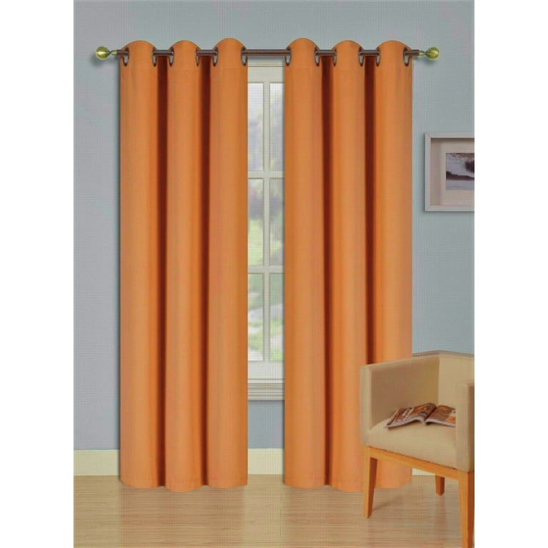 2 piece K68 orange blackout unlined heavy thick thermal panel window  curtain grommets treatment energy efficient room darkening for bedroom  living