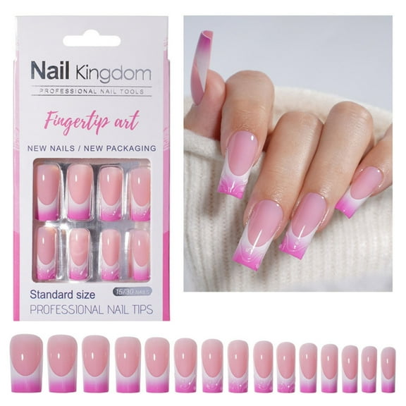 ROZYARD Long Square False Nail French Tip Press On Nail 30pcs Set For Prom Event