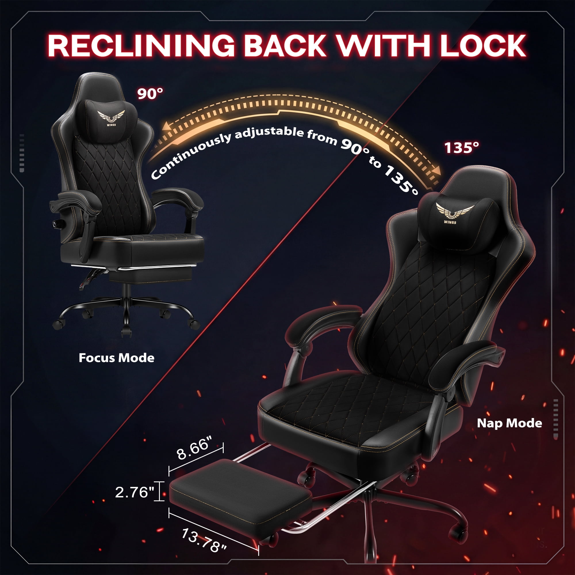 Homall Adjustable Lumber Support Gaming Chair Ergonomic Reclining Computer Office Chair Video Game Chair with Footrest for Adults, Black