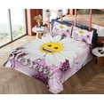 thumbnail image 4 of Ambesonne Emoji Fitted & Top Sheet Set with Shams, Blossom Exotic Daisy Motif, Pale Purple Mustard and Green, 4 of 5