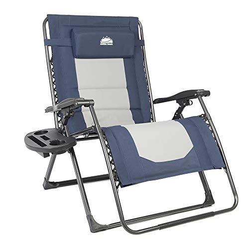 Coastrail Outdoor Zero Gravity Extra Large Armrest L Camping Lounge Patio Support 500lbs Padded Reclining Folding Lawn Chair With Side Table Blue Gray Com Reclining Folding Lawn Chair, Best Outdoor Folding Lawn Chairs
