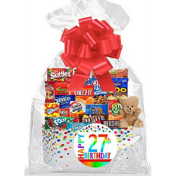 CakeSupplyShop Item#027BSG Happy 27th Birthday Rainbow Thinking Of You Cookies, Candy & More Care Package Snack Gift Box Bundle Set - Ships FAST!