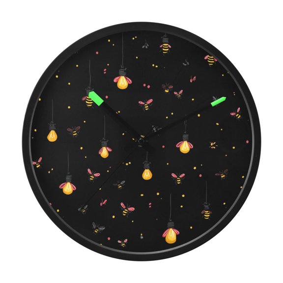 Indoor 12' Voice-Activated Luminous Decoration Wall Clock With LED Night Light Fireflies Illustration