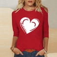 thumbnail image 1 of Ailaofu T-Shirts de la Saint-Valentin à Manches 3/4 Col Rond pour Femmes avec Imprimé Cœur Graphique, 1 of 5