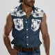 thumbnail image 2 of Camisas de Cuello para Hombres, Moda Casual Día de la Independencia Imprimir Turndown Bolsillos sin Mangas Tanque Deportivo, 2 of 5