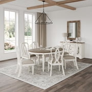 Signature Design by Ashley Realyn Dining Upholstered Side Chair, Set of 2, Chipped White Finish, French Country Ribbon Back