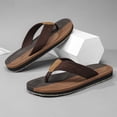 thumbnail image 3 of Beach Flip Flops for Men Rubber Sandals Leather Thong Sandals Slip on Straps Soft Cushion Footbed Summer Indoor Outdoor Shoes Brown Size 9.5, 3 of 5