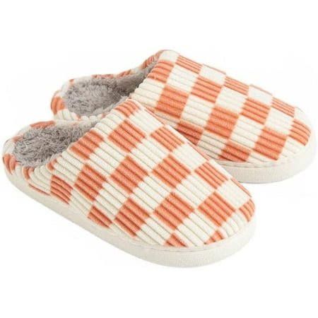 

Unisex Checkered Slippers For Women Men Couple Style Non-Slip Shoes Plush Memory Foam Happy Slipper Casual Indoor Outdoor House Slippers