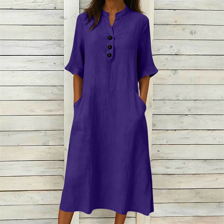 purple cotton midi dress Hand Block Print Cotton Midi Dress: Purple Floral Smocked Bodice Dress