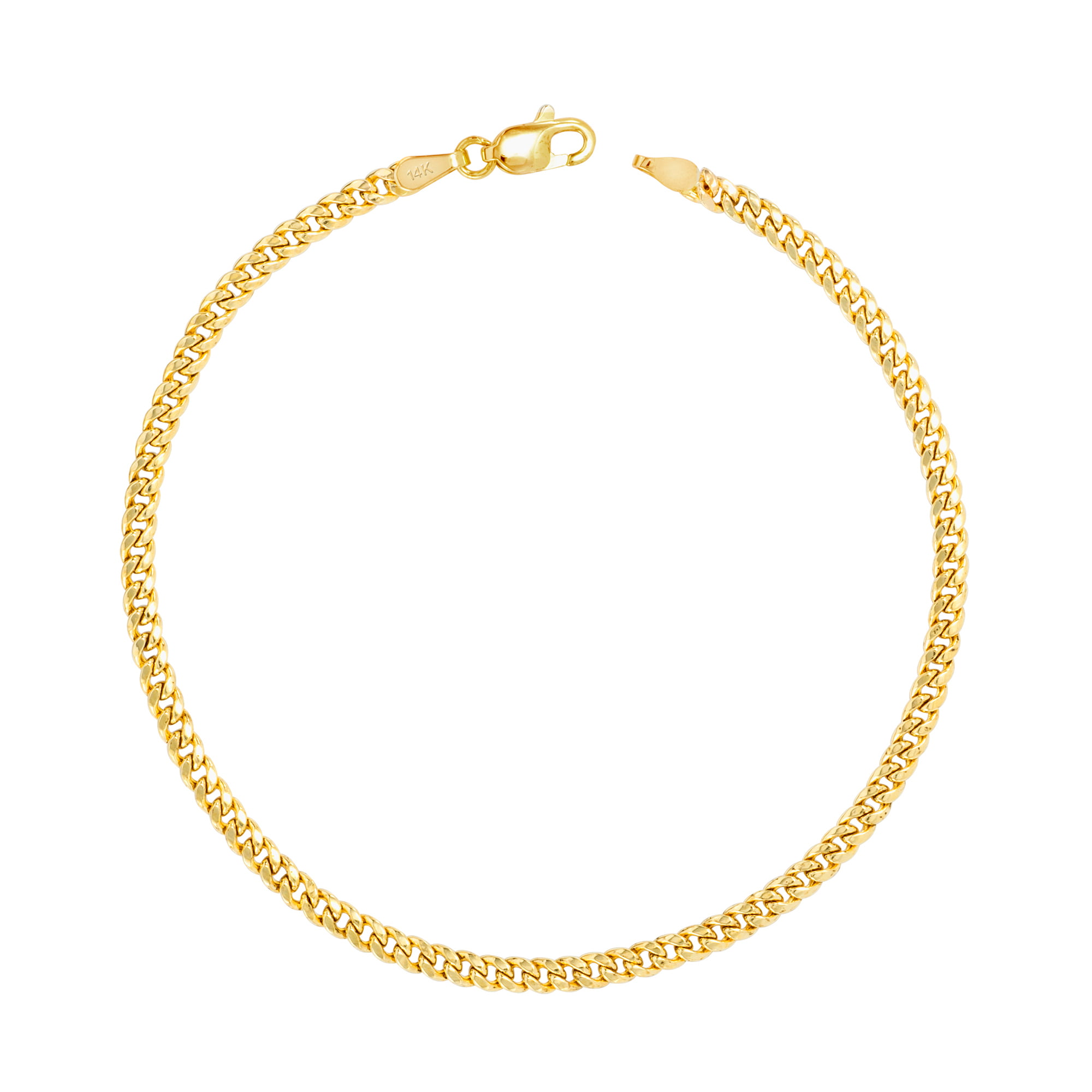 Nuragold - 14K Yellow Gold 3mm Miami Cuban Link Chain Bracelet, 7