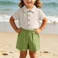 thumbnail image 5 of Rvasteizo Toddler Summer Outfits Boys Girls Breasted Pocket Lapel Shirt and Elastic Drawstring Shorts Linen Beach 2 Piece Set 6 Months to 4 Years, 5 of 5