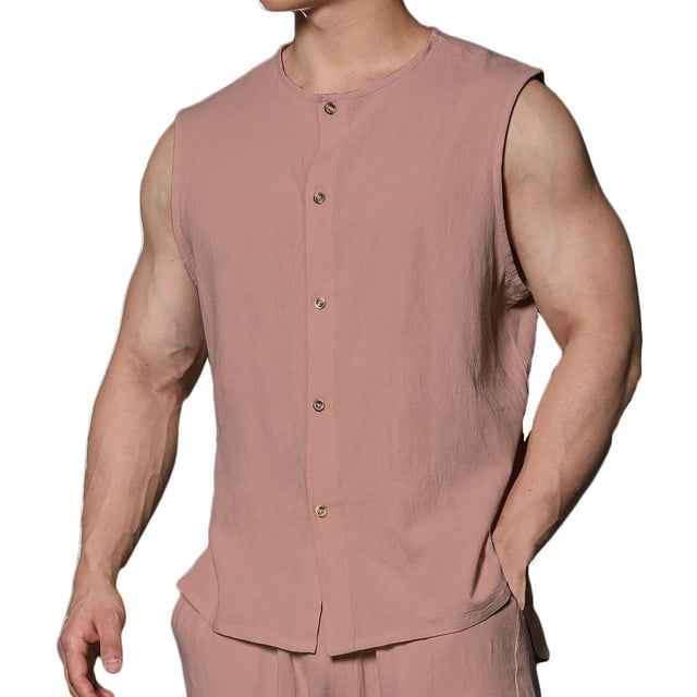 Débardeur pour Hommes, Mode Décontractée pour Hommes Uni à Col Rond Sans Manches, Hauts Boutonnés Cardigan Débardeurs