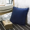 thumbnail image 5 of Pack of 2 Velvet Throw Pillow Covers Pompom Decorative Pillowcases Solid Soft Cushion Covers with Poms Square for Couch Sofa Bedroom Car 18x18inch Dark Green, 5 of 6