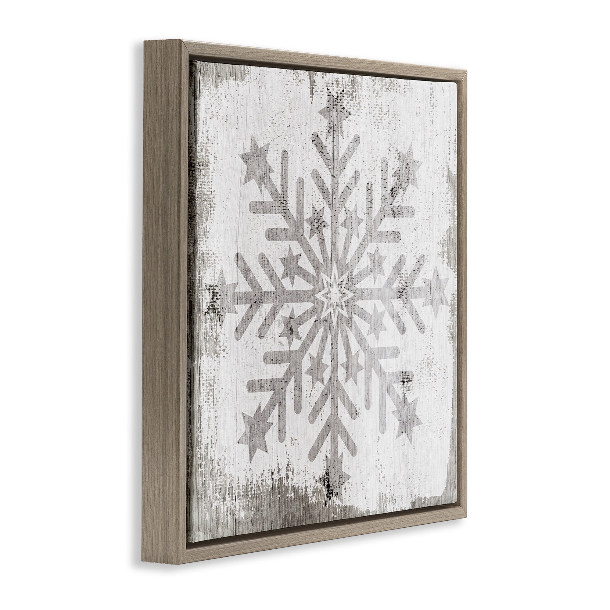 Stupell Industries Winter Snowflake Distressed Pattern Holiday Painting Brown Floater Framed Canvas Art Print Wall Art, 25 x 25