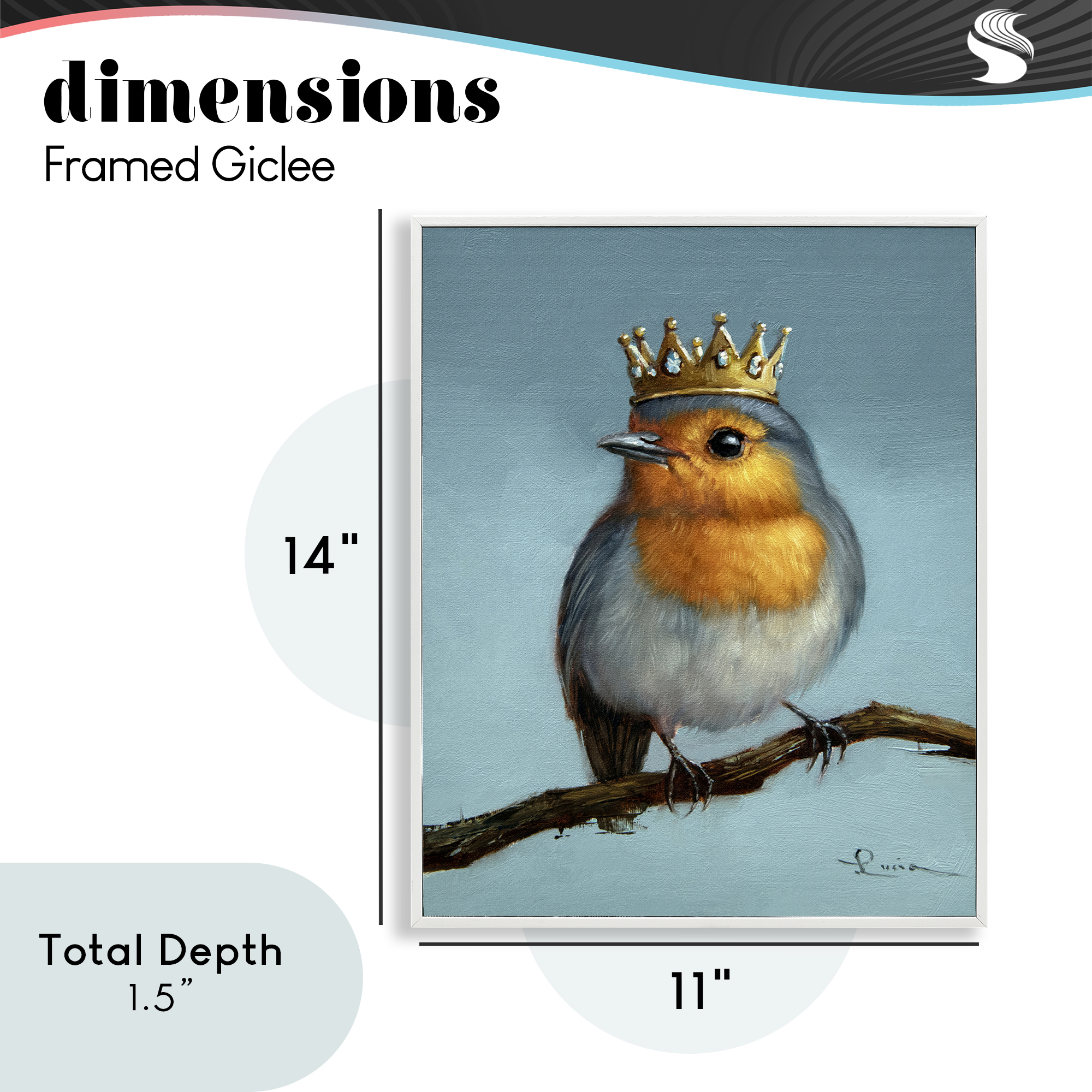 Royal Robin Perched White Framed Giclee Art, design by Lucia Heffernan