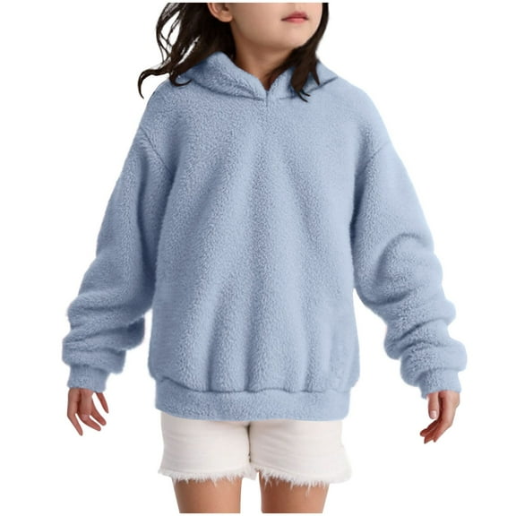 snilers Girls Hoodies Winter Warm Fluffy Fleece Jacket Hooded Pullover Sweatshirts Cute Fashion Long Sleeve Going Out Tops with Pocket Size 7 Years