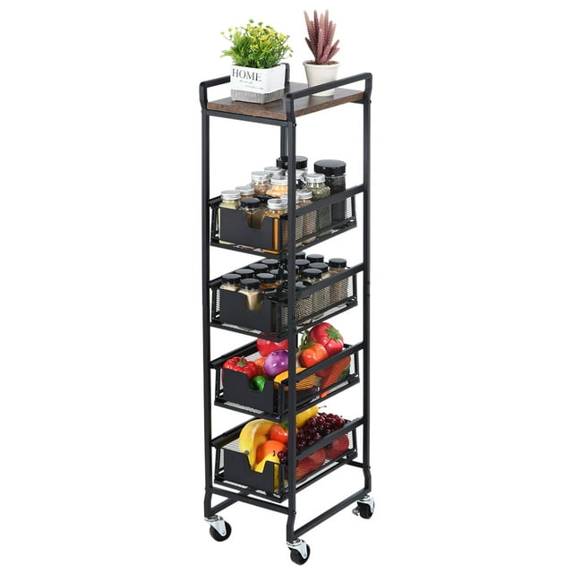 Fruta Verdura Cesta para Cocina, 5 Nivel Giratorio Verdura Frutas Almacenamiento Estante con Ruedas, Hogar Almacenamiento Estante Estante para Cocina Sala Habitación