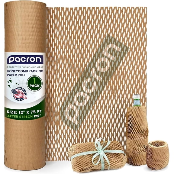 Pacron Recyclable Honeycomb Packing Paper Roll 12x75 – Eco Kraft Wrap for Moving
