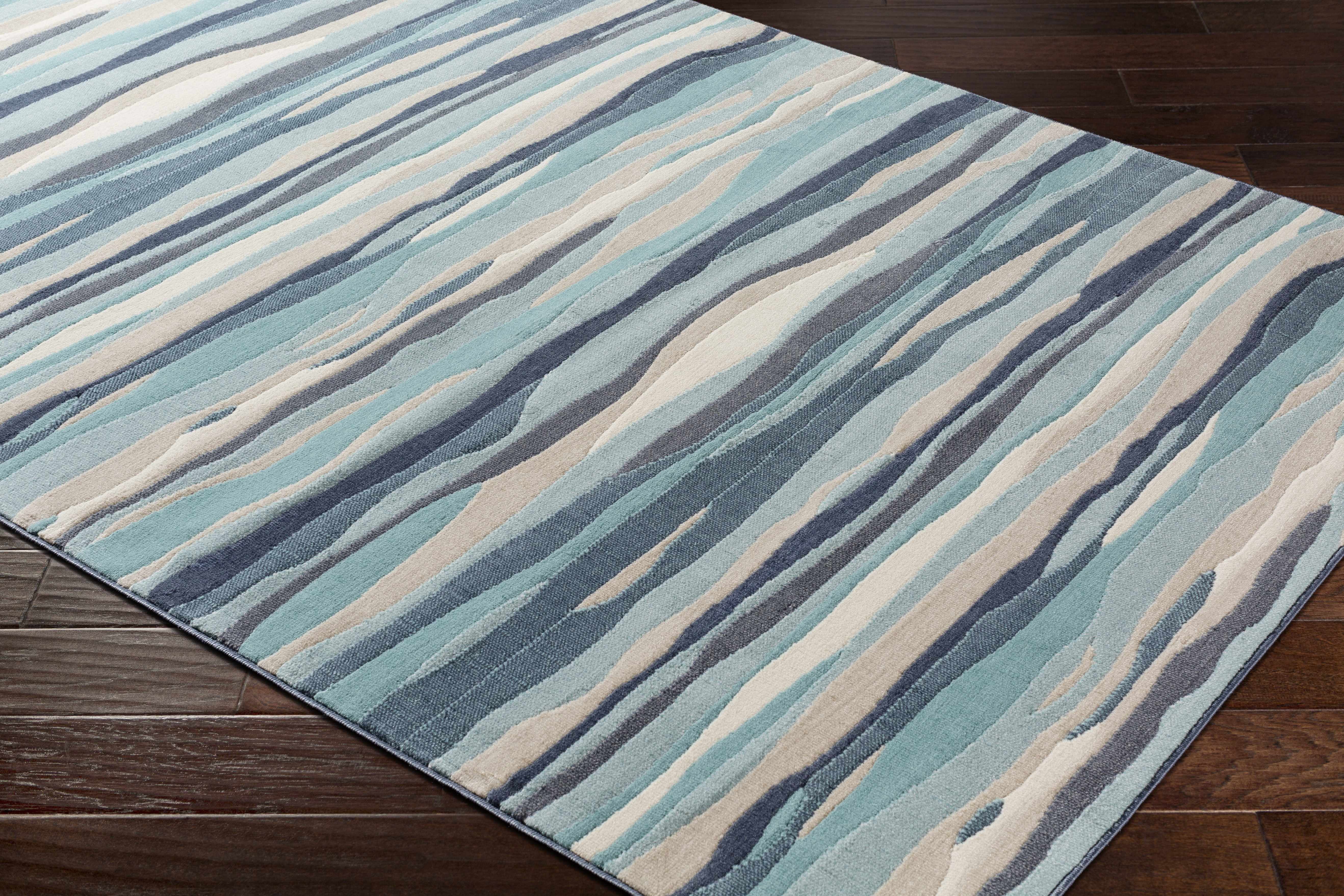 BoutiqueRugs Basco Contemporary Area Rug - Aqua, Peach, Taupe - 5'3" x 7'3"