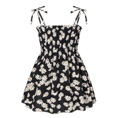 

Tking Fashion Toddler Baby Girl Dresses Casual Sleeveless Straps Cute Floral Sundress Black 110