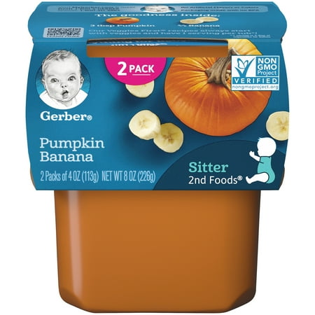Baby Boo Pumpkin - Gerber 2nd Foods Pumpkin Banana Baby Food, 4 oz. Tubs, 2 Count (Pack of 8)