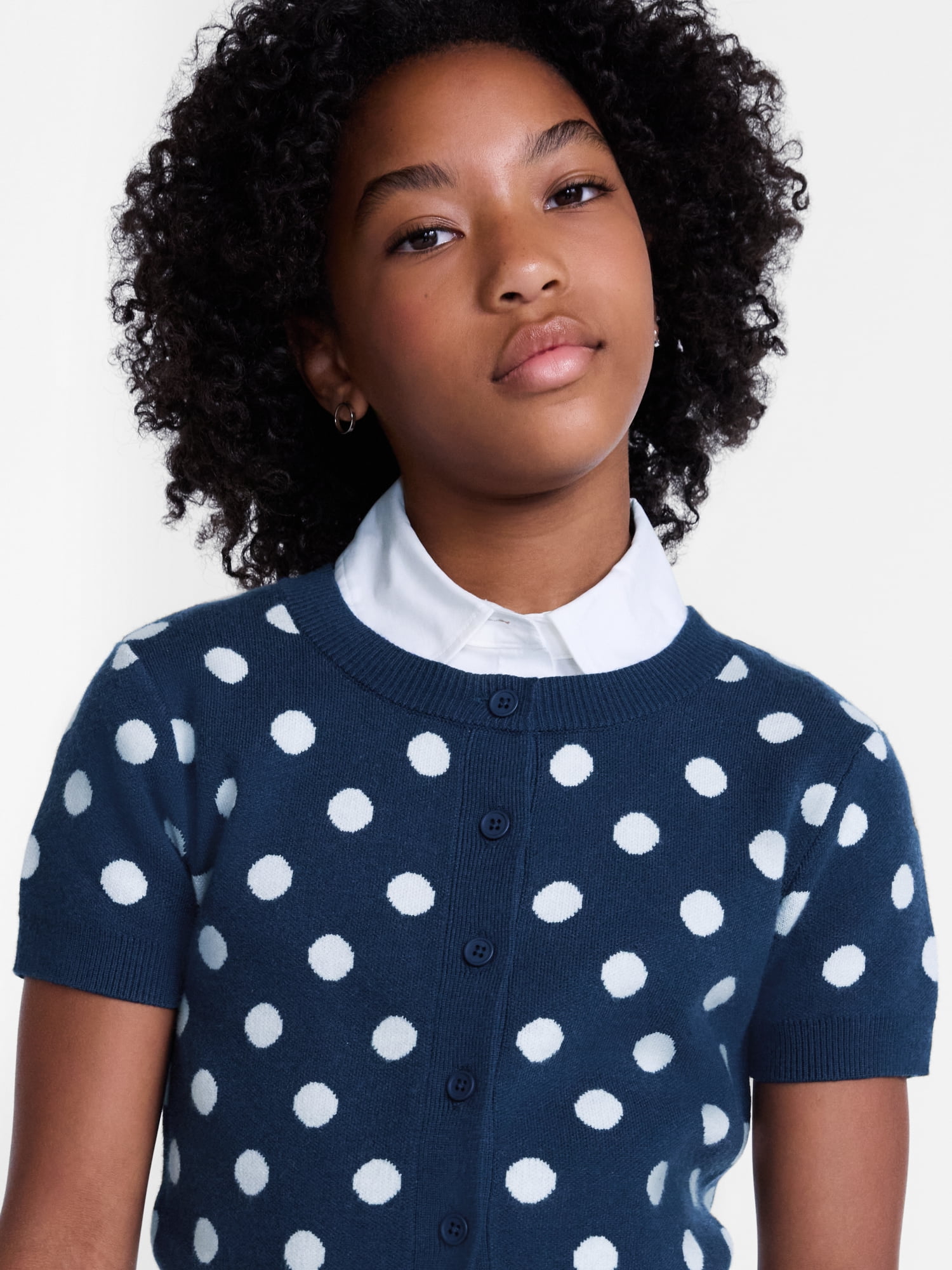 Weekend Academy Girls Button Front Cable Knit Cardigan with Short Sleeves, Sizes 4-18