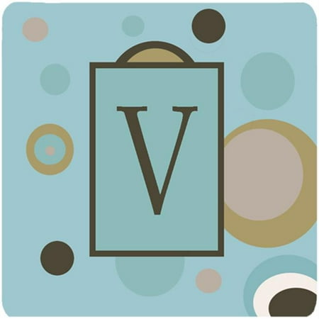 

Monogram - Blue Dots Foam Coasters Initial Letter V Set - 4