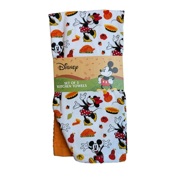 Disney Mickey Mouse Minnie 3 Pack Kitchen Towels 100% Cotton Fall Autumn Pies