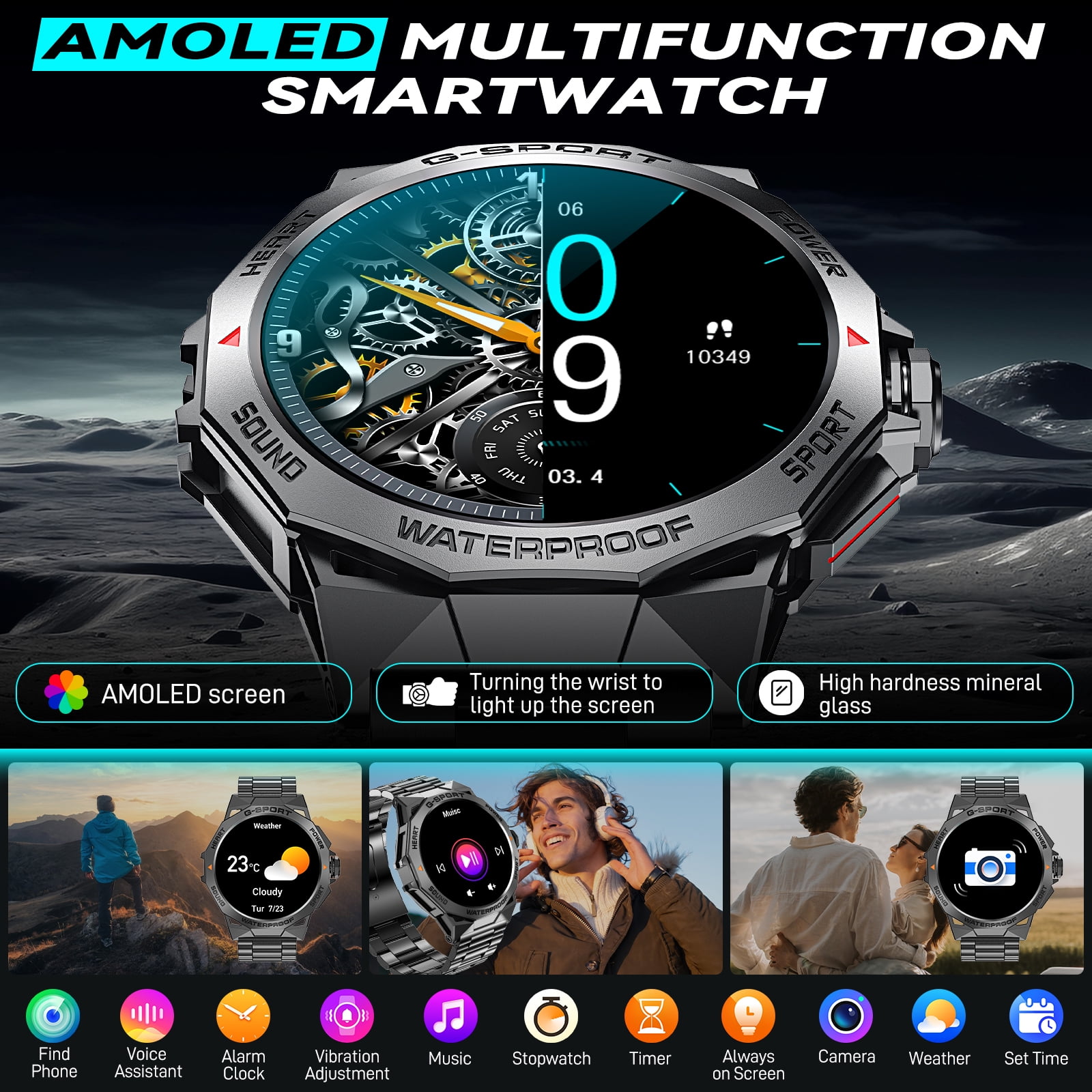 Cyberdyer Smart Watch for Men Answer/Make Call 1.43" AMOLED Always On Display Smartwatch 400mAh Outdoor Waterproof Sports Watch with 100+ Sports Modes for Android iOS