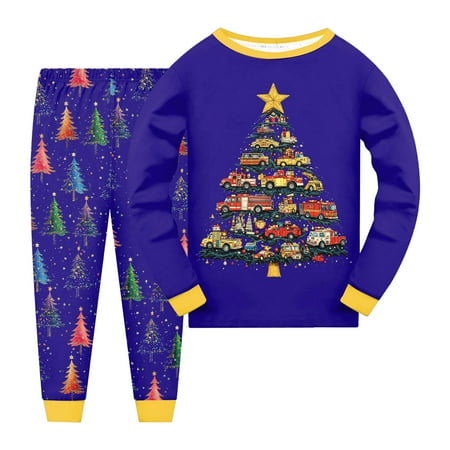 NIEWTR Boys Girls Christmas Pajamas Toddler Kids Pjs Sets Cotton Chirldren Clothes Sleepwears Xmas Set (8-9 Years Blue)