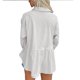 thumbnail image 3 of Camisa Dobladillo con volantes Manga larga Color sólido Abotonado Cuello de solapa Mujer Top de maternidad Blanco XL, 3 of 5