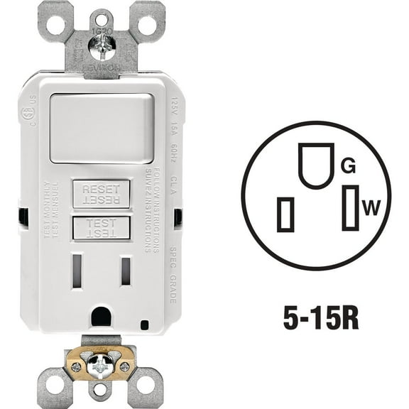 Leviton GFCI Switch & Outlet Combination - Self-Test, Tamper Resistant - 1 Pack, White, 15A