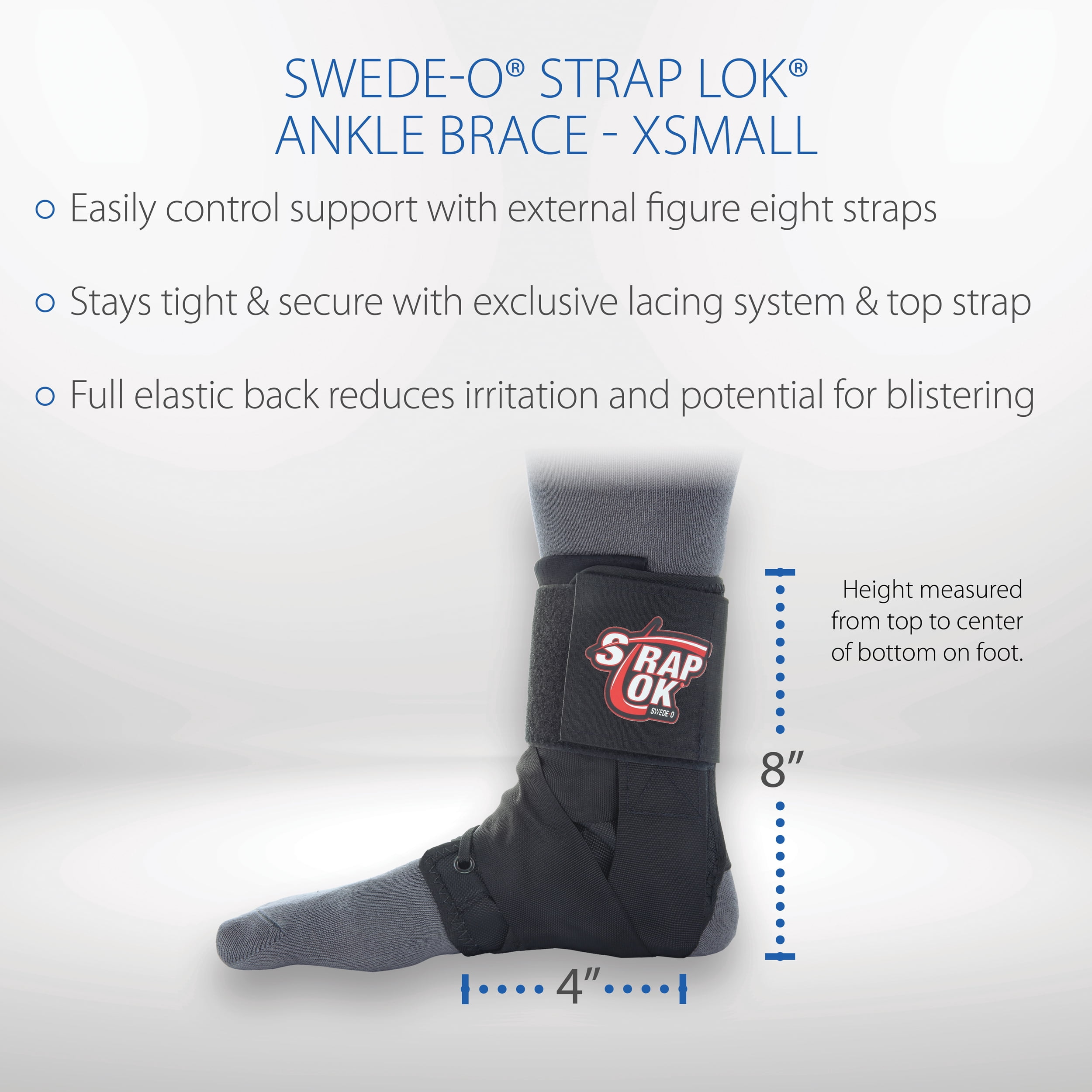 Swede-O Strap Lok Laced Ankle Brace with Dual Strap Locking System, Black, XSmall
