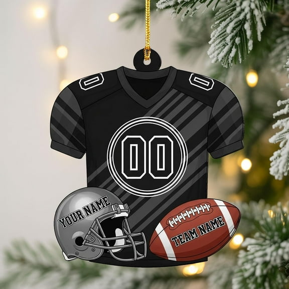 Football Ornament with Name, Number & Team , Custom Acrylic Jersey, Helmet And Ball , Gift for Boys, Men, or Sports Fans This Christmas